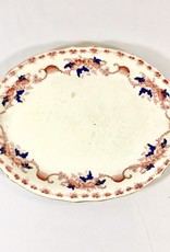Vintage White, Orange & Blue Antique Meat Dish 10" x 7"