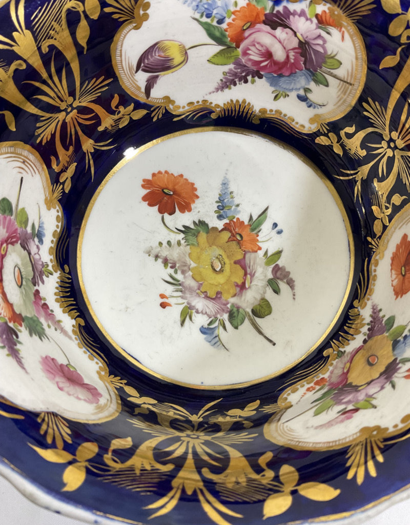 Vintage Blue Floral Bowl with Gold Detailing