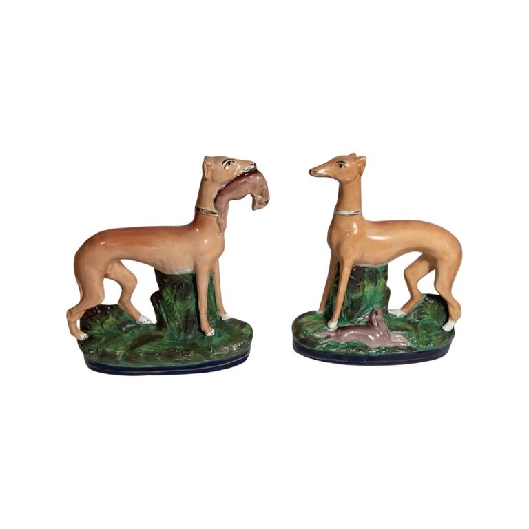 antique Pair of Whippets - Staffordshire