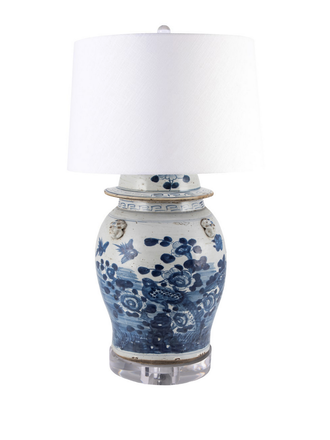 Blue & White Floral Temple Jar Lamp with Acrylic Base