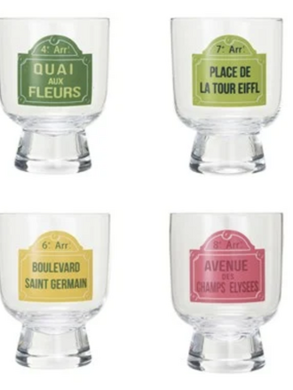 Paris Street Footed Glass, Set of 4