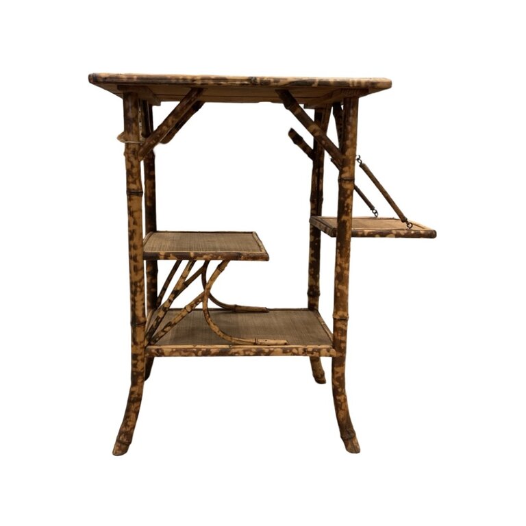Tortoise Bamboo Side Table with 2 Small Shelves