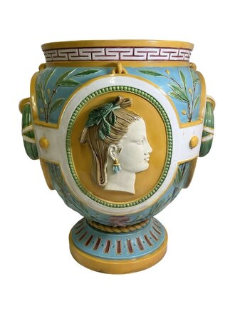 antique Late 19th Century Minton Majolica Four Seasons Jardiniere
