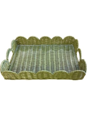Sage Scalloped Wicker Tray with Acrylic Insert Sage Scalloped Wicker Tray with Acrylic Insert