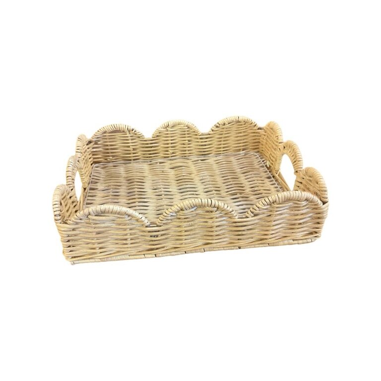 Small Natural Scalloped Wicker Tray with Acrylic Insert