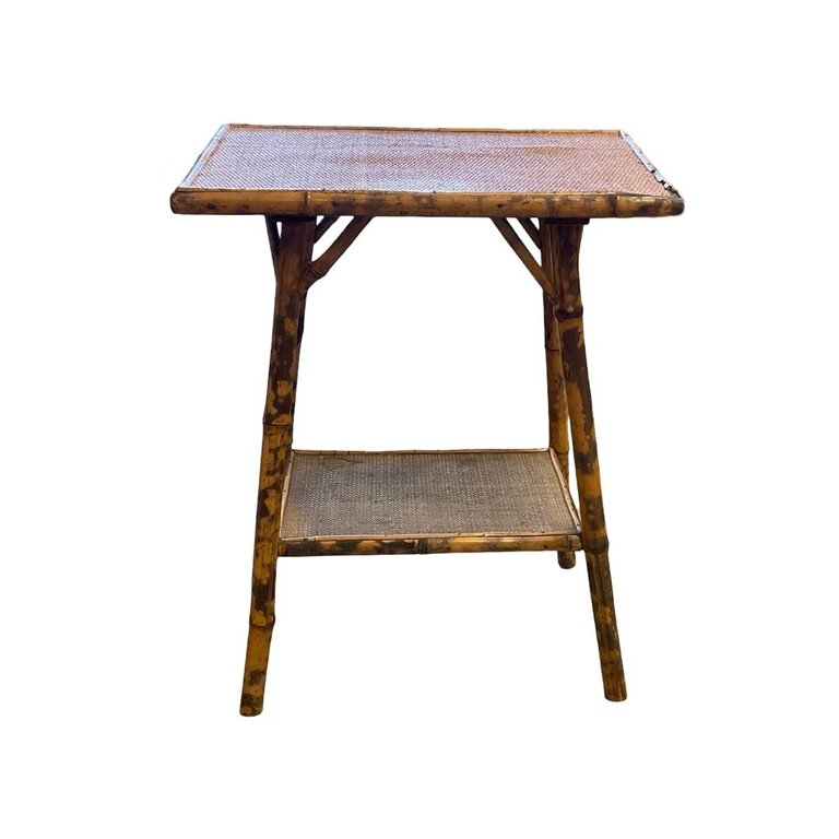 Victorian Tortoise Bamboo Accent Table with Shelf