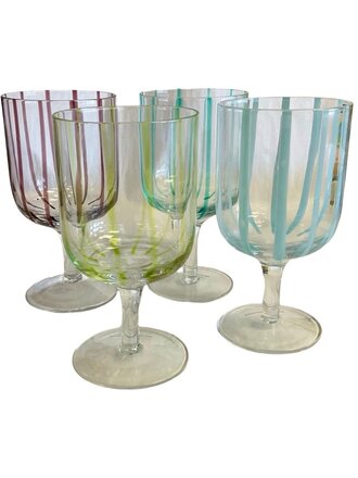 Hand Painted Striped Stemmed Glasses - Set of 4 Hand Painted Striped Stemmed Glasses - Set of 4