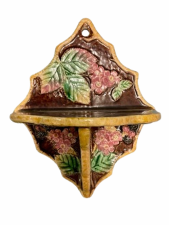 Majolica Wall Shelf with Leaves and Flowers