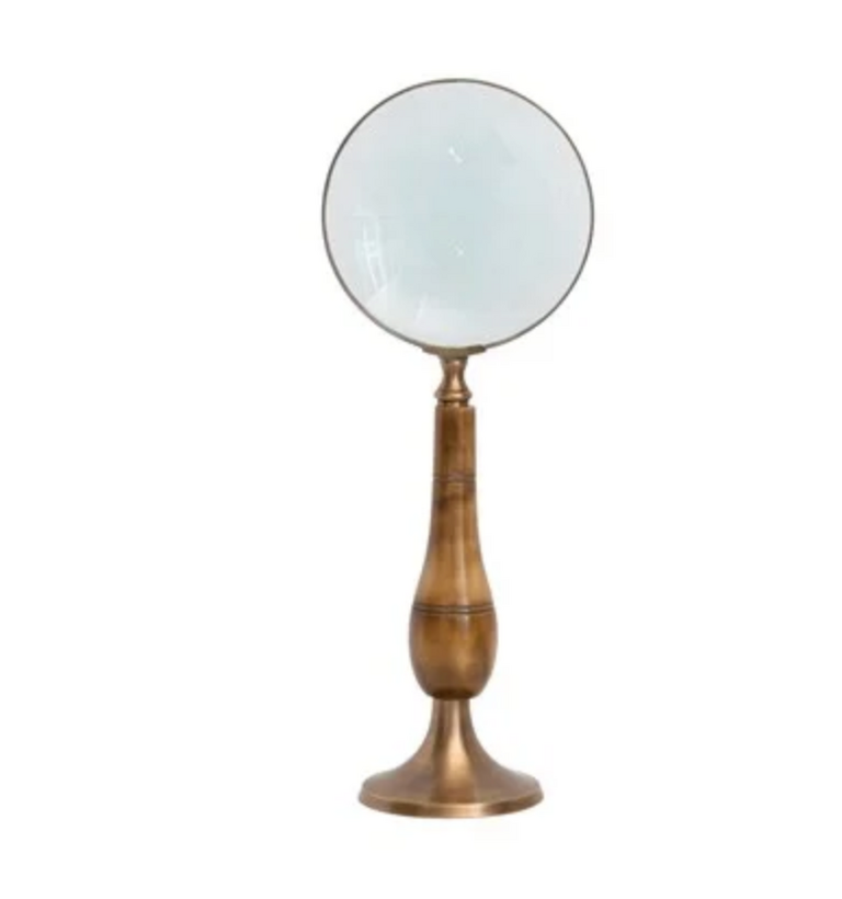 Brass and Bone Magnifying Glass on Stand