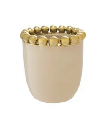 Stoneware Planter with Gold Electroplated Ball Rim