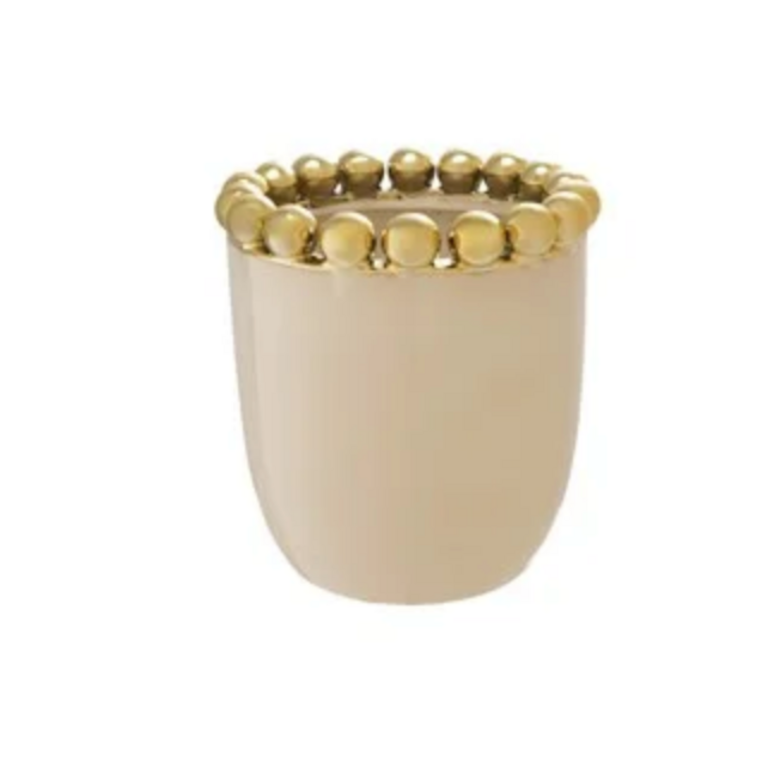 Stoneware Planter with Gold Electroplated Ball Rim