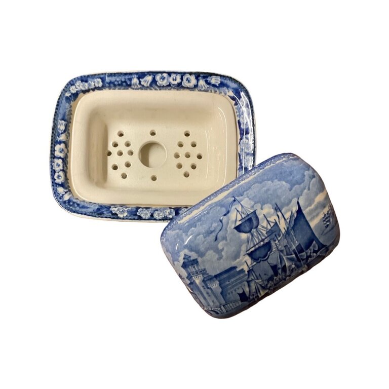 Wedgwood Blue and White Soap Dish with Strainer and Lid