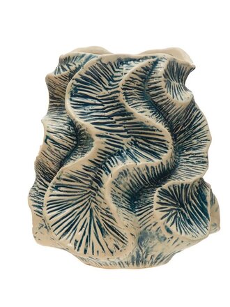 Textured Stoneware Organic Shaped Vase, Reactive Glaze, Blue