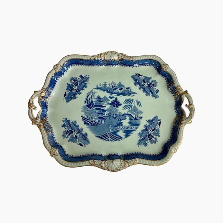Antique Turquoise and Blue Willow Platter