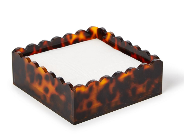 Tortoise Scalloped Acrylic Cocktail Napkin Holder