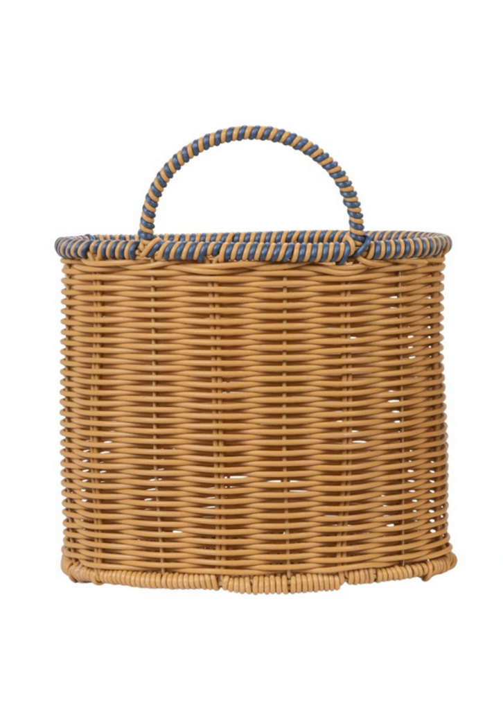 Woven Plastic Baskets with Blue Edge