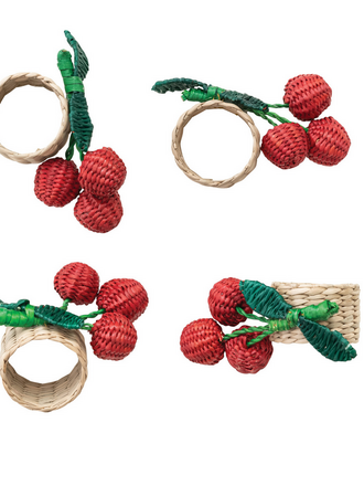 Woven Seagrass Cherry Napkin Rings, Set of 4