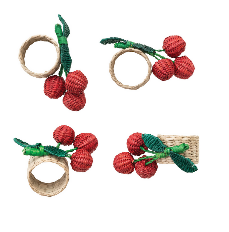 Woven Seagrass Cherry Napkin Rings, Set of 4