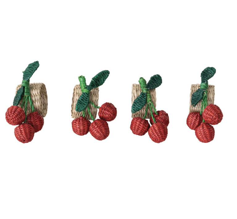 Woven Seagrass Cherry Napkin Rings, Set of 4