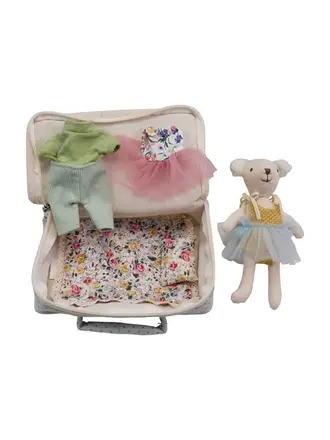 Petite Plush Bear with Fabric Suitcase Bed & Outfits
