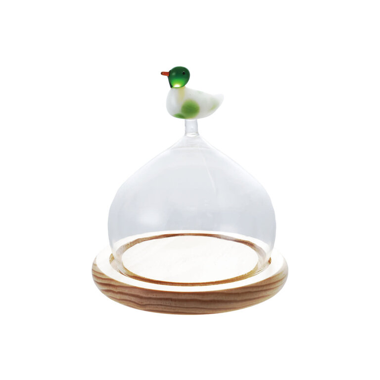 Petite Glass Cloche with Wood Base & Hand-Blown Duck Finial