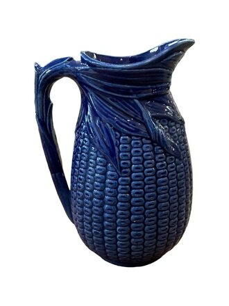 Petite Early 20th Century  Majolica Cobalt Corn Jug
