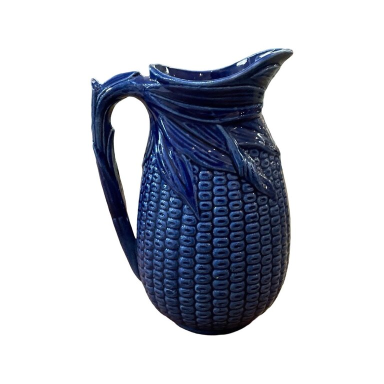 Petite Early 20th Century  Majolica Cobalt Corn Jug