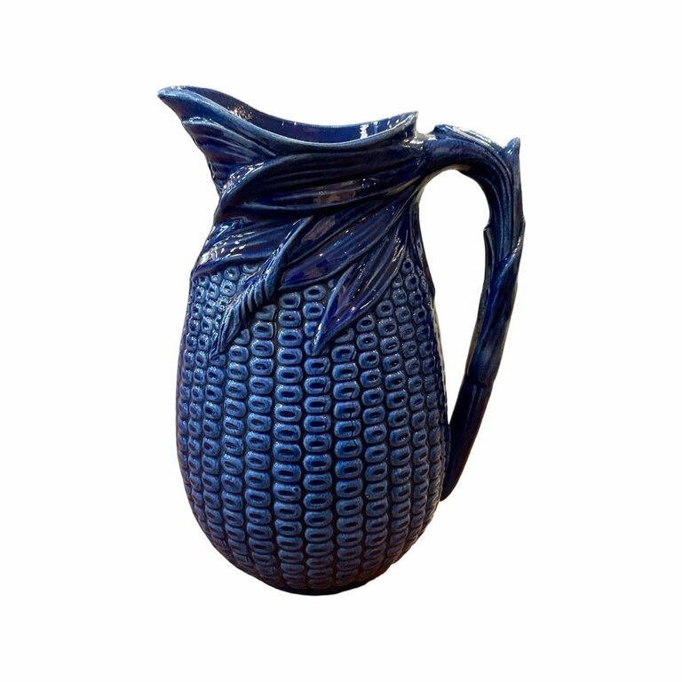 Petite Early 20th Century  Majolica Cobalt Corn Jug