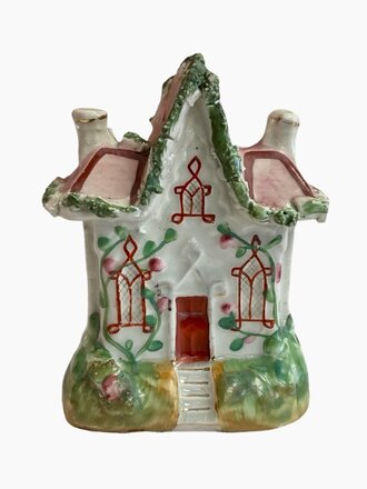 Petite White, Pink and Green Antique Staffordshire House