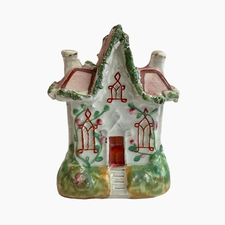 Petite White, Pink and Green Antique Staffordshire House