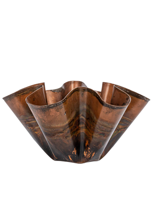 Decorative Metal Ruffled Bowl, Oxidized Copper Finish