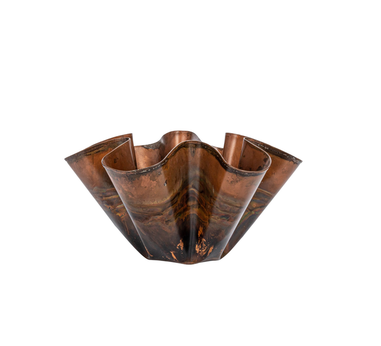 Decorative Metal Ruffled Bowl, Oxidized Copper Finish