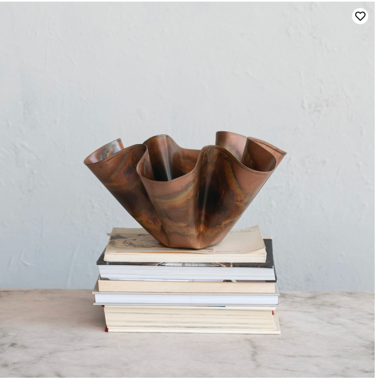 Decorative Metal Ruffled Bowl, Oxidized Copper Finish