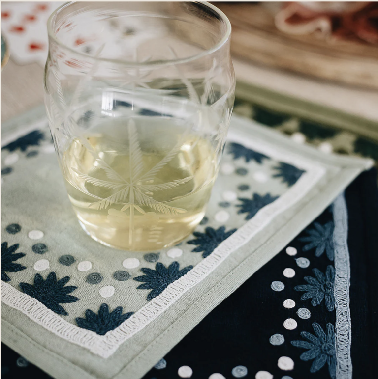 Light Blue Embroiderded Cocktail Napkin, Set of 4