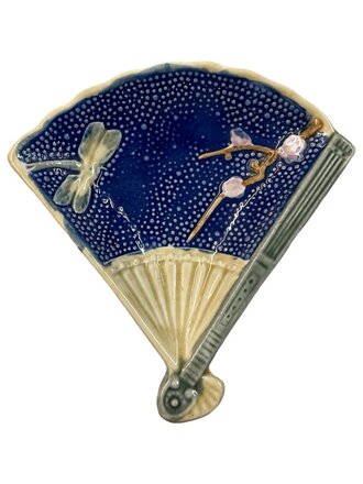 Blue  and Cream Majolica Fan Shaped Dish