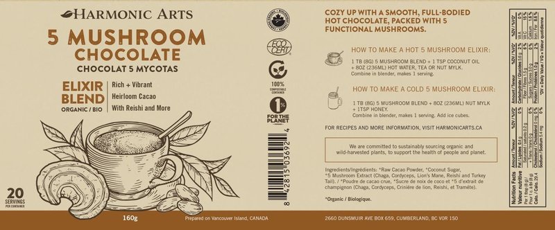 Harmonic Arts 5 Mushroom Chocolate Elixir Blend 480g