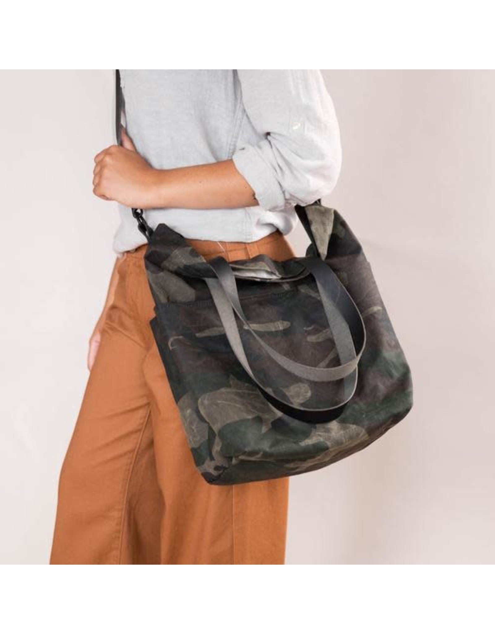 Waxed Canvas Crossbody Project Tote Woodland Waxed Canvas Twig Horn