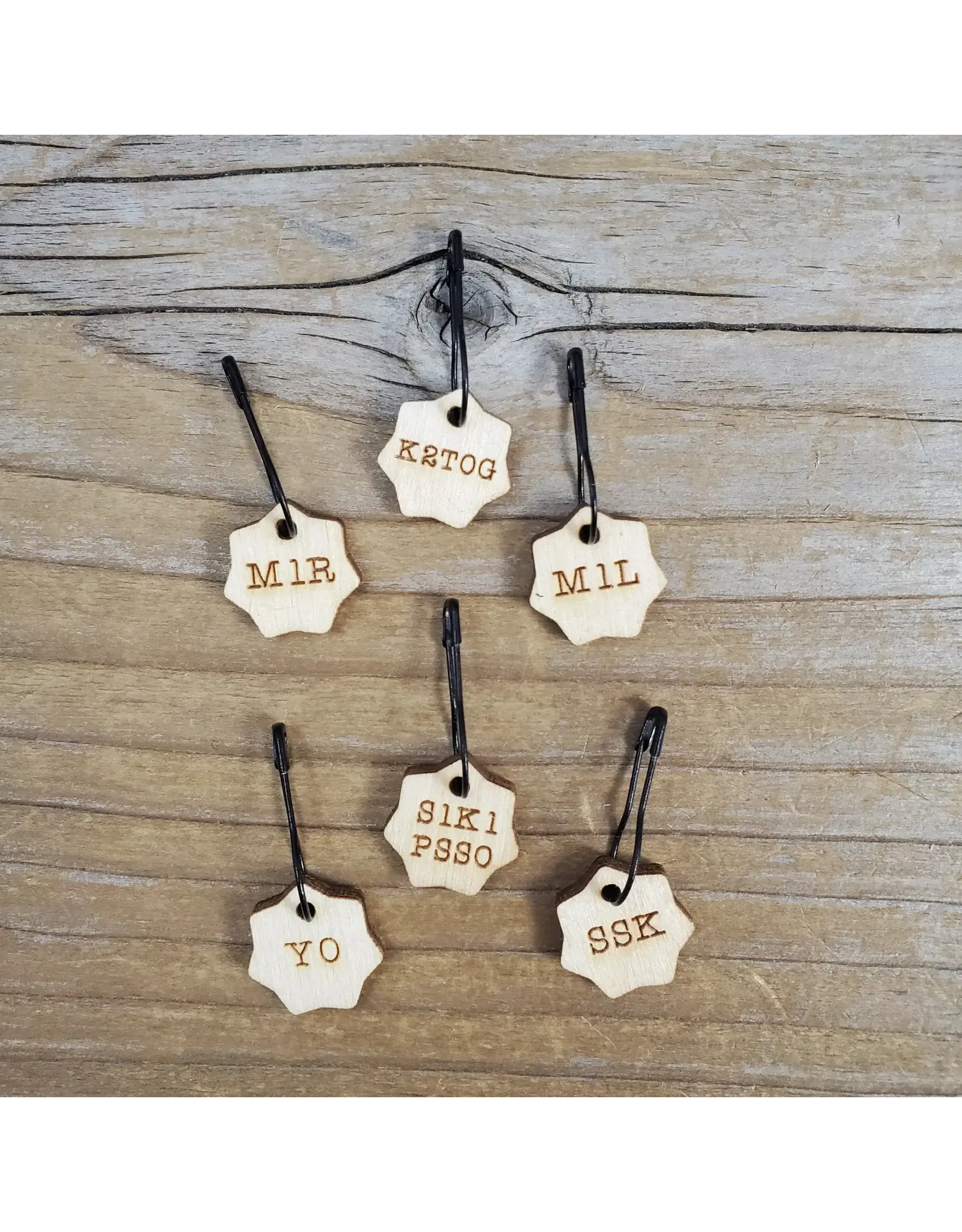 Stitch Markers - Increase/Decrease Wood Pin set by Katrinkles