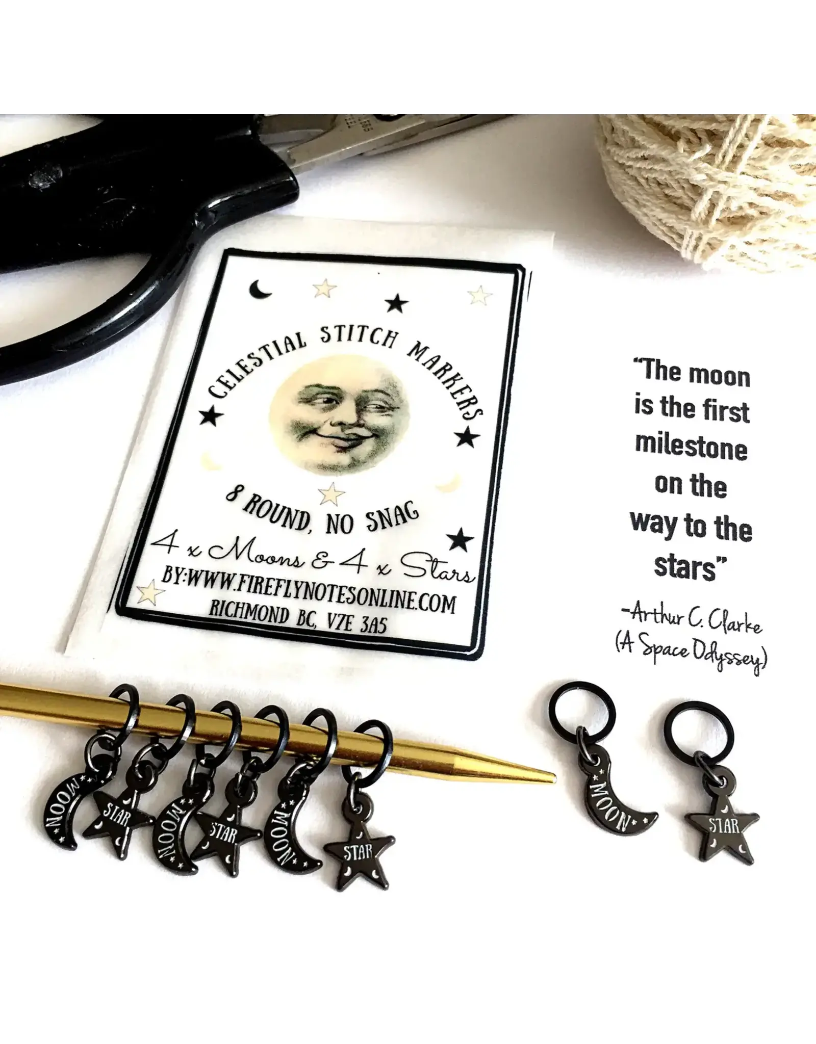 Firefly Notes Celestial stitch markers with Pin - Ring - Firefly Notes
