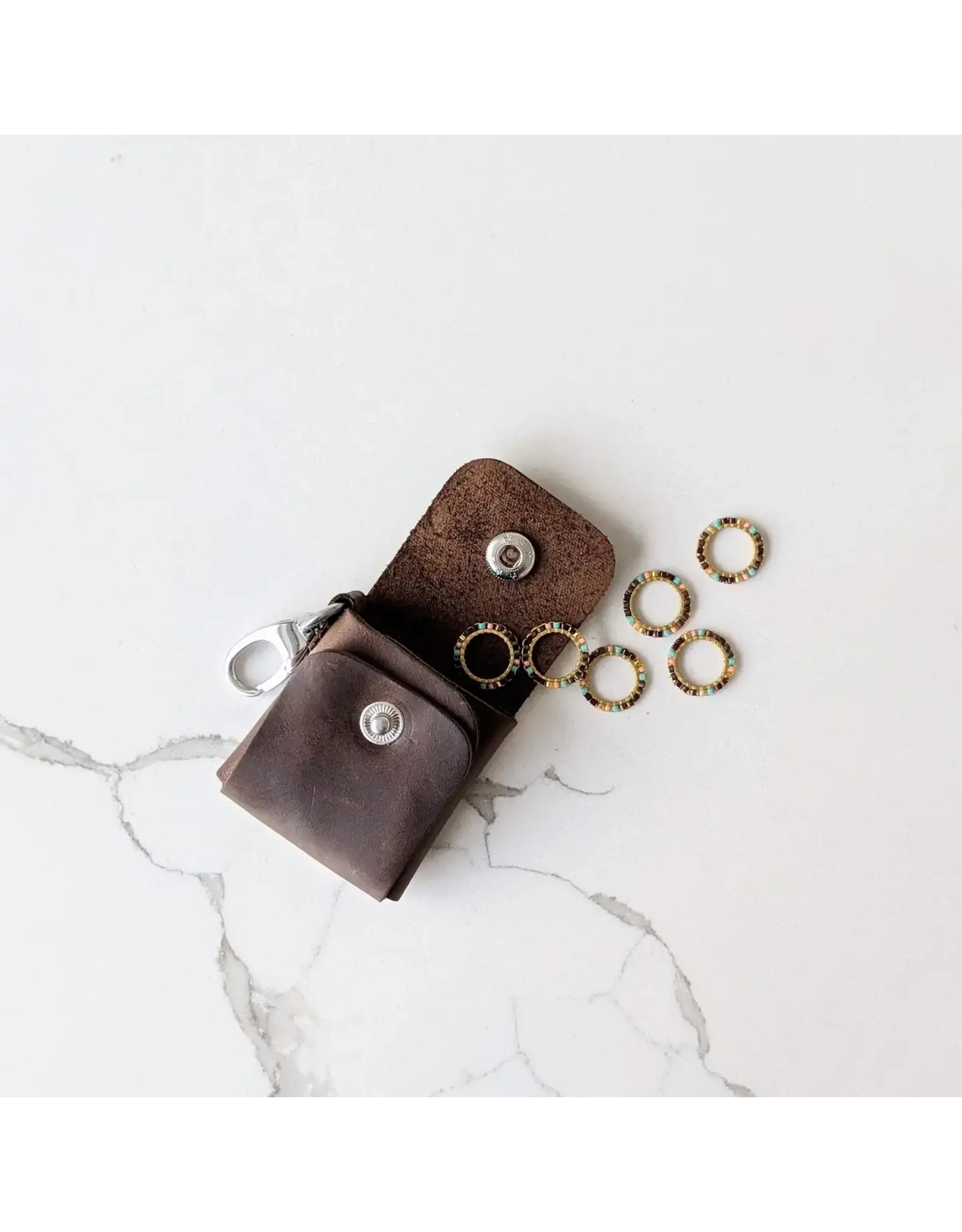 Thread and Maple Leather Stitch Markers Case - Chocolate - Thread and Maple