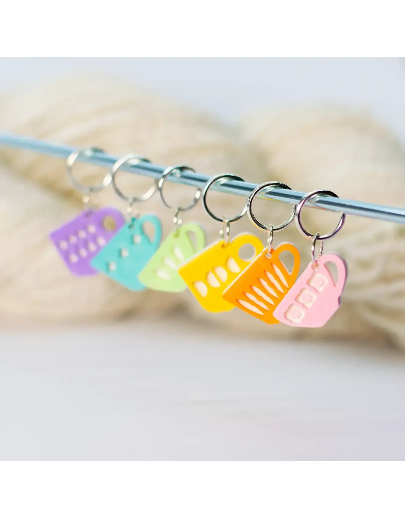 Blue Bird Makery Ring Stitch Markers - Midcentury Tea Cups - Blue Bird Makery
