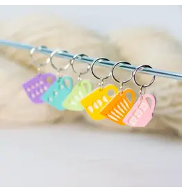 Blue Bird Makery Ring Stitch Markers - Midcentury Tea Cups - Blue Bird Makery