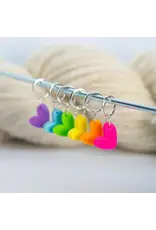 Blue Bird Makery Ring Stitch Markers - Neon Rainbow Hearts - Blue Bird Makery