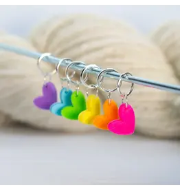 Blue Bird Makery Removeable Stitch Markers - Neon Rainbow Hearts - Blue Bird Makery