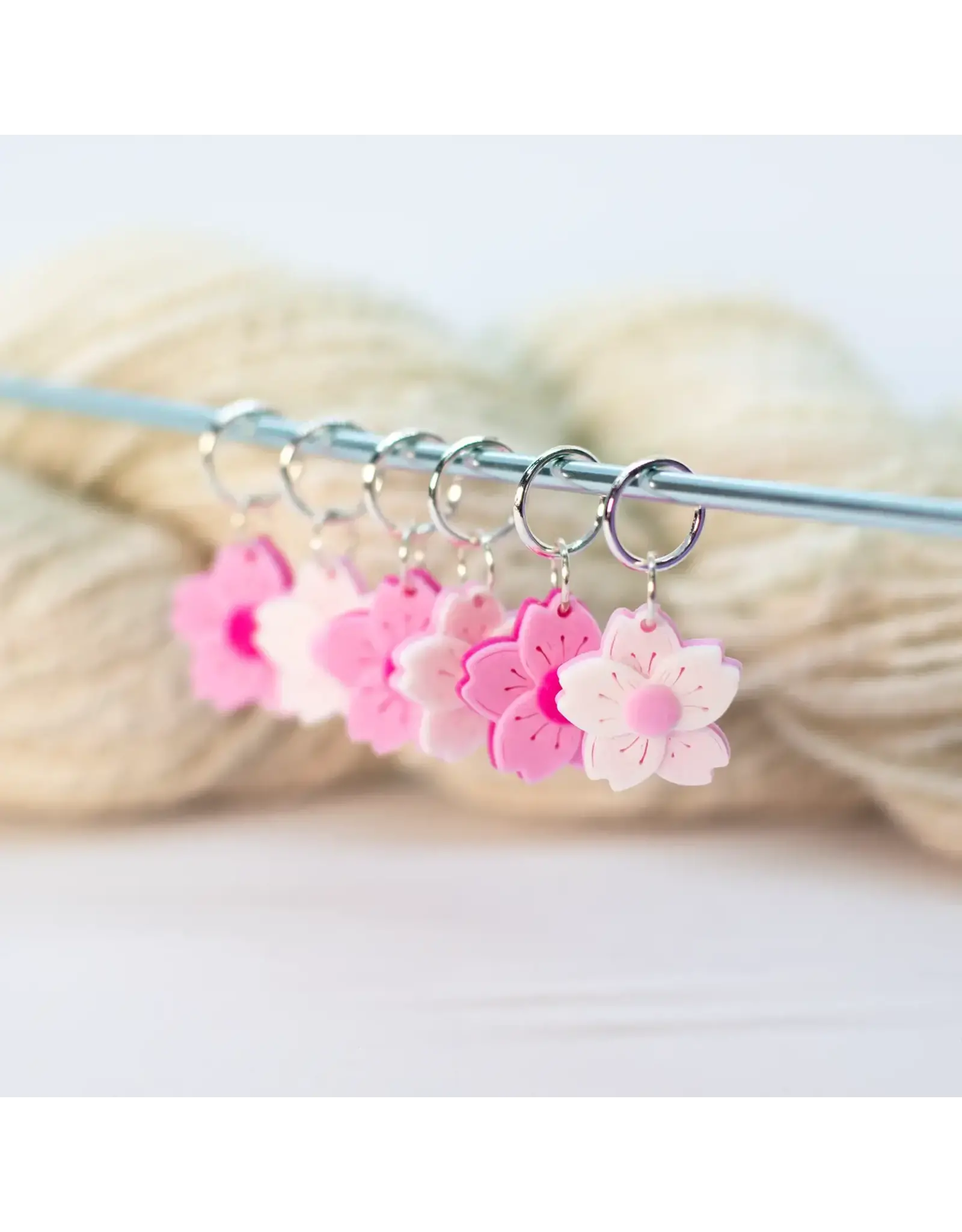 Blue Bird Makery Removeable Stitch Markers - Cherry and Almond Blossoms - Blue Bird Makery