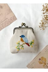 Quince Fables Bird Embroidered Navy Blue Coin Purse