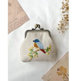 Quince Fables Bird Embroidered Navy Blue Coin Purse