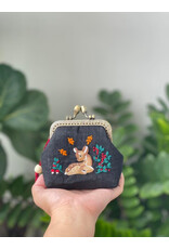 Quince Fables Deer Embroidered Navy Blue Coin Purse