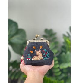 Quince Fables Deer Embroidered Navy Blue Coin Purse