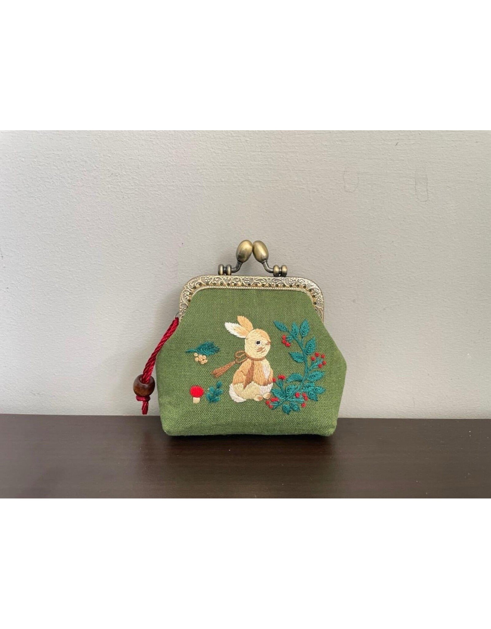 Quince Fables Rabbit Embroidered Green Coin Purse
